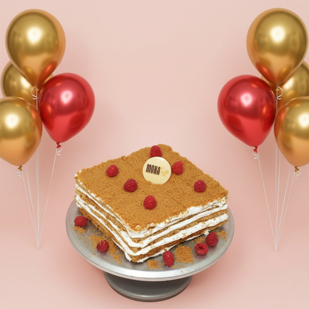 Golden Honey Layers Cake & Helium Balloons Combo 🍯