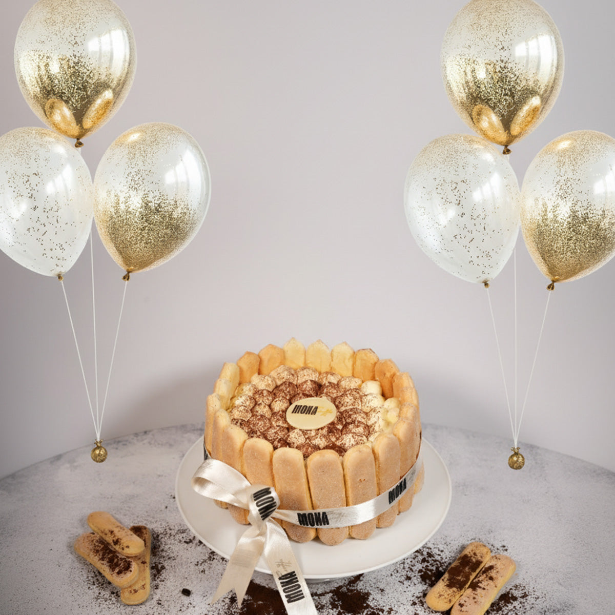 Classic Tiramisu Cake & Helium Balloons Combo☕
