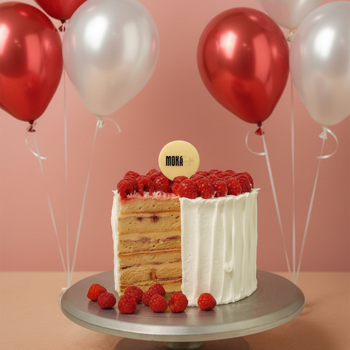 Raspberry Dream Cake with Helium Balloons Combo