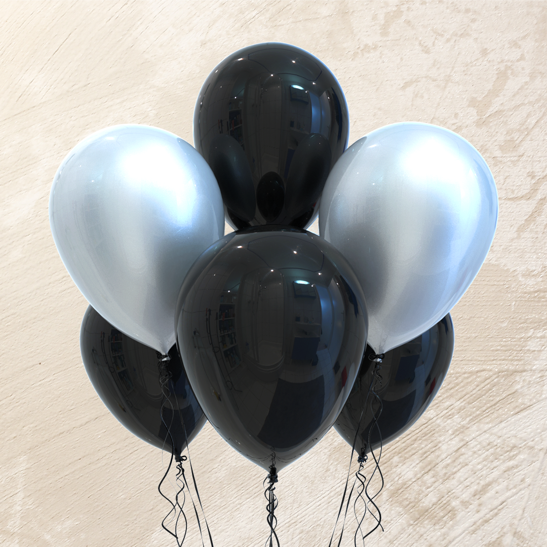 Metallic Silver & Black Helium Color Balloons
