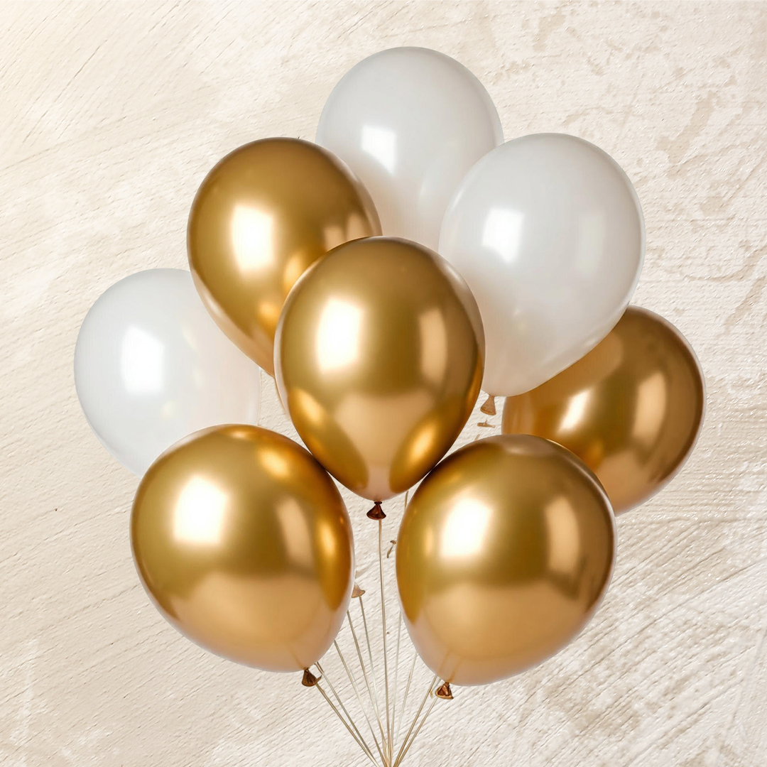 Metallic Gold &White Helium Color Balloons