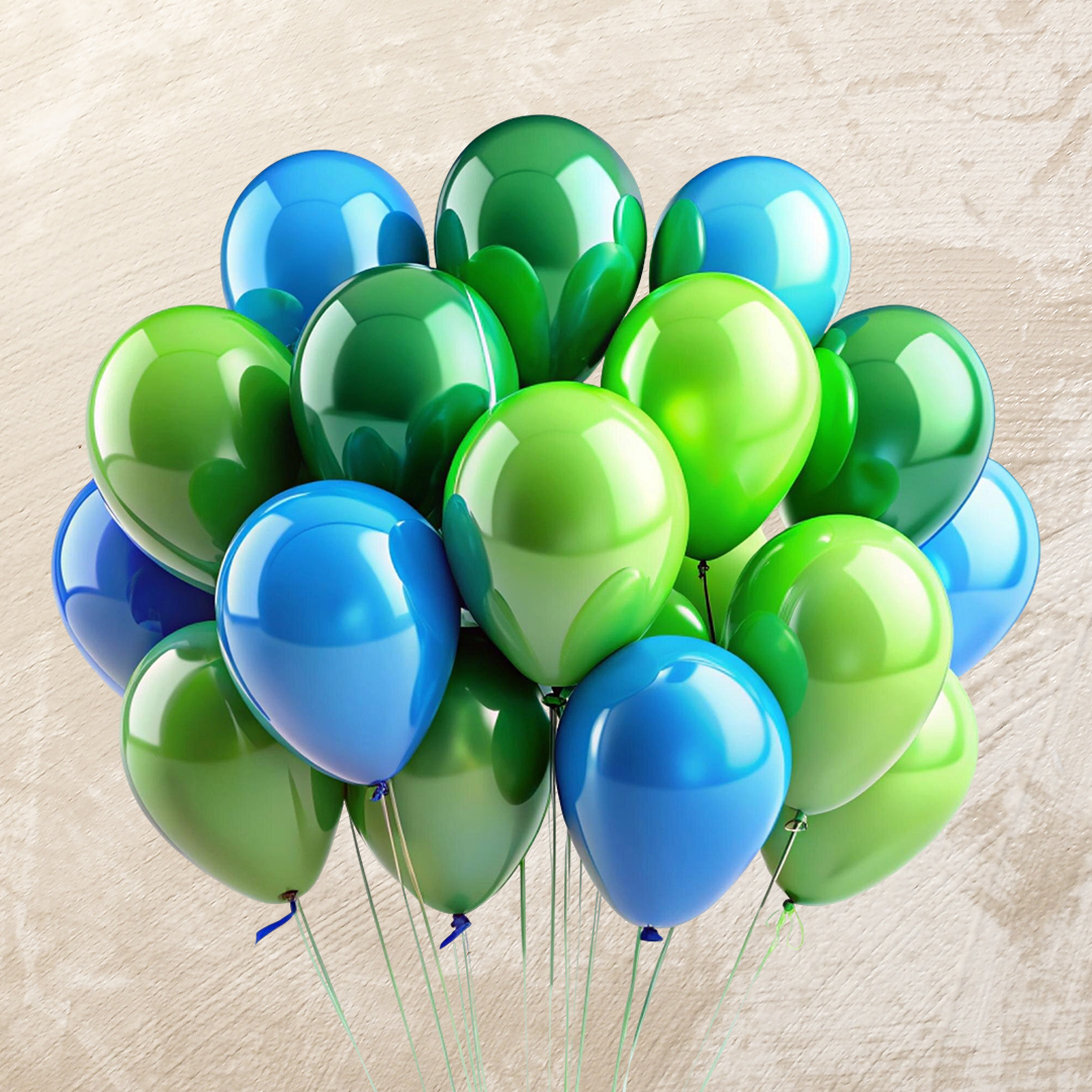 Metallic Green, Blue & Yellow Green Helium Color Balloons
