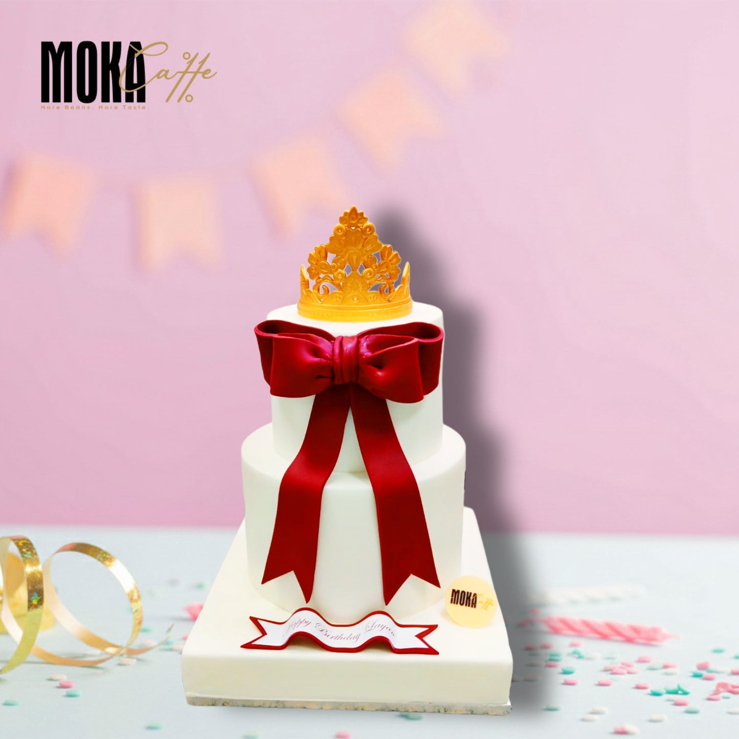 Gold Crown & Ribbon Cake