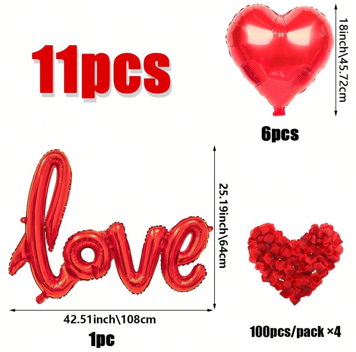 Love Balloons Set with Artificial Rose Petals