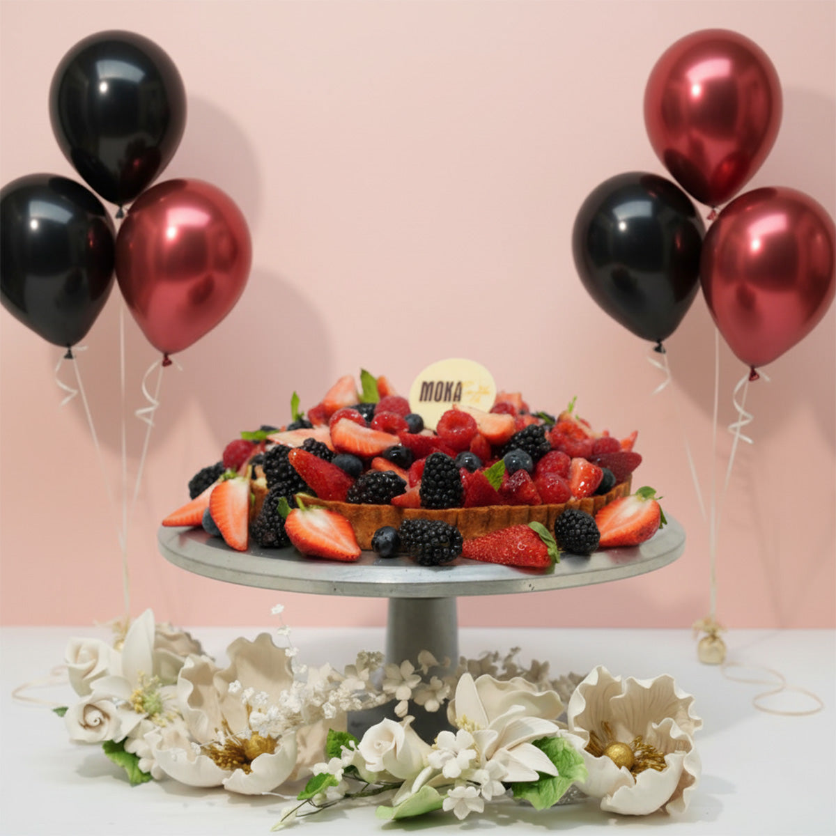 Summer Berries Tart Cake & Helium Balloons Combo 🍇