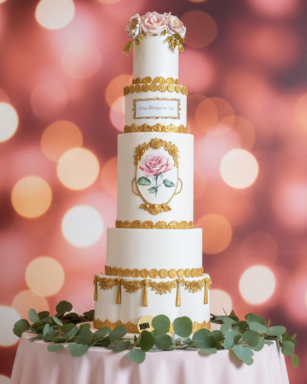 Tier Cake with Gold Cake Design
