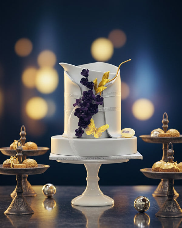 Flower with Butterfly White Cake Design