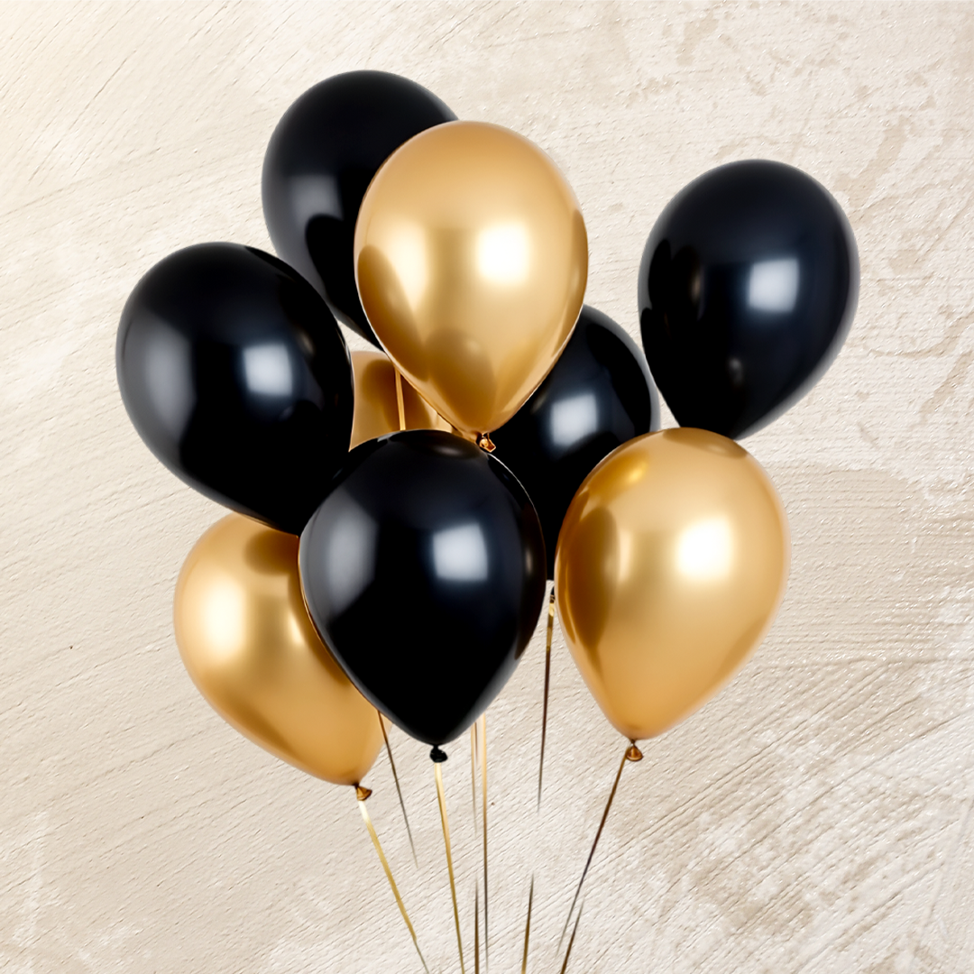 Metallic Gold & Black Helium Color Balloons