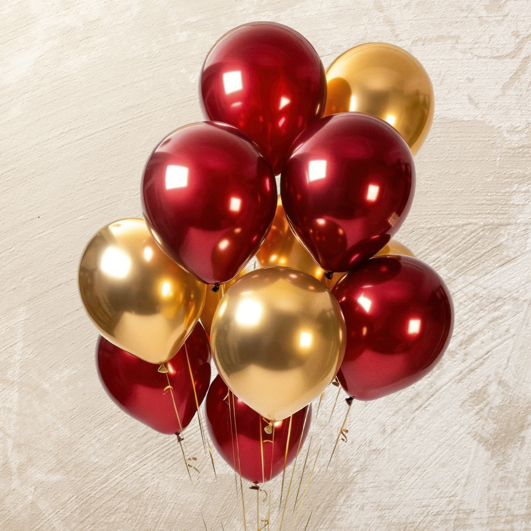 Metallic Gold & Burgundy Helium Color Balloons