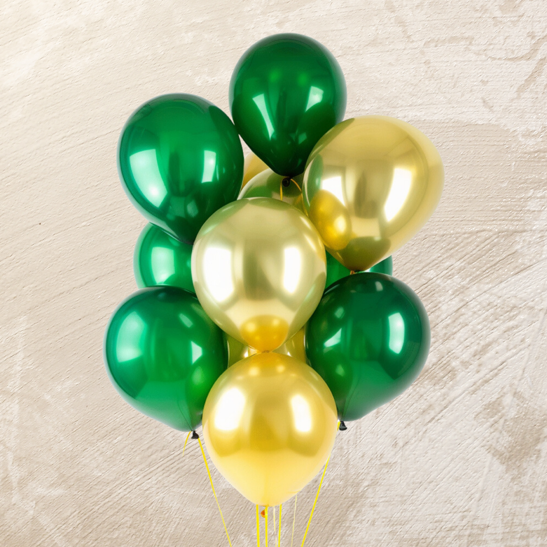 Metallic Gold & Green Helium Color Balloons