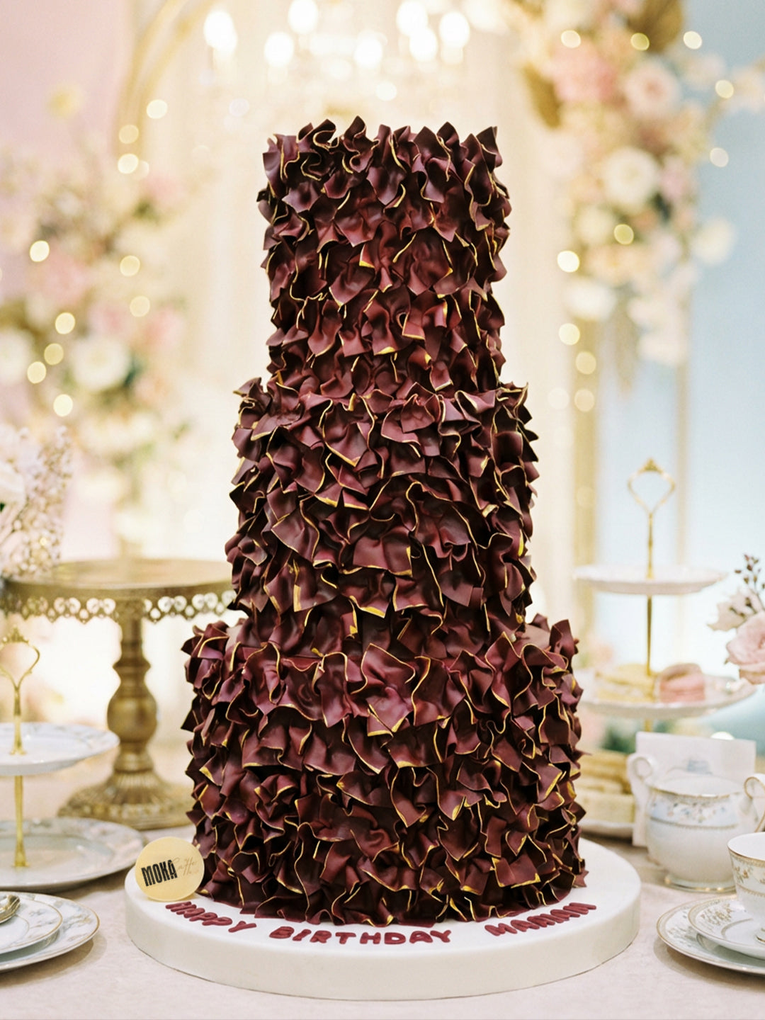 Red Ribbon Cake Design