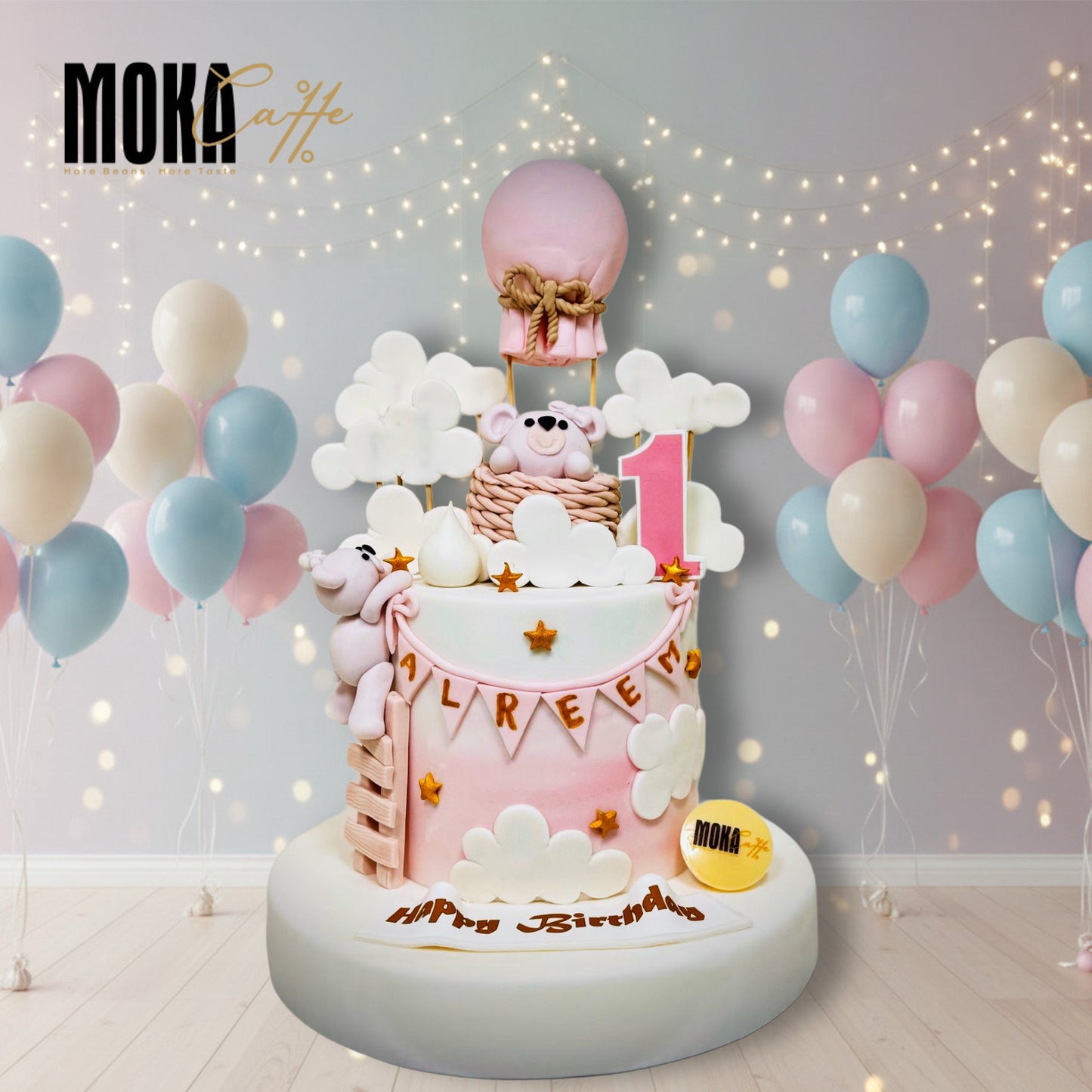 Pink Hot Air Ballon & Bear Cake Theme