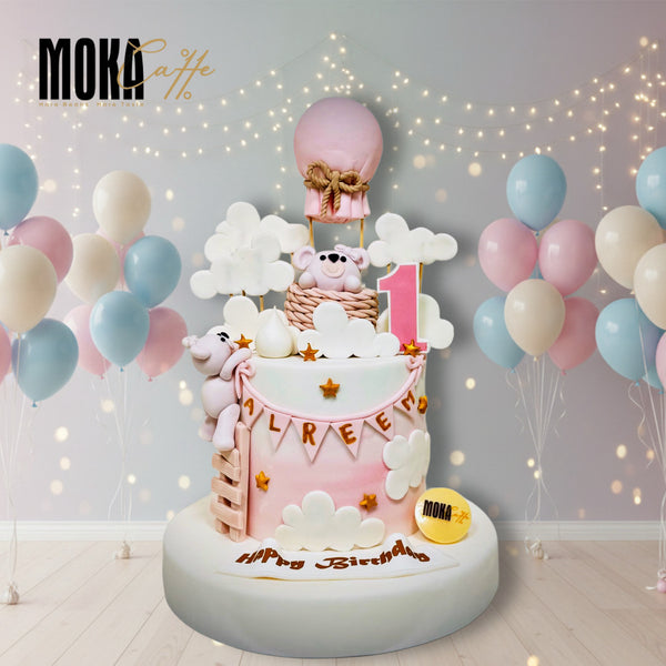 Pink Hot Air Ballon & Bear Cake Theme