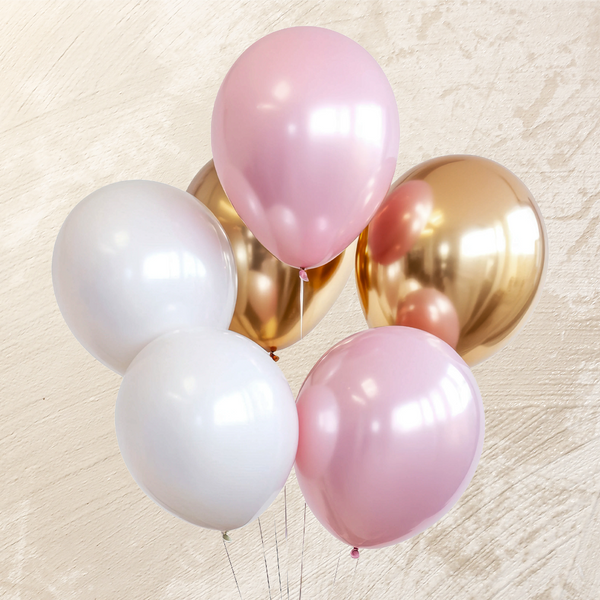 Metallic Baby Pink, Gold &White Helium Color Balloons