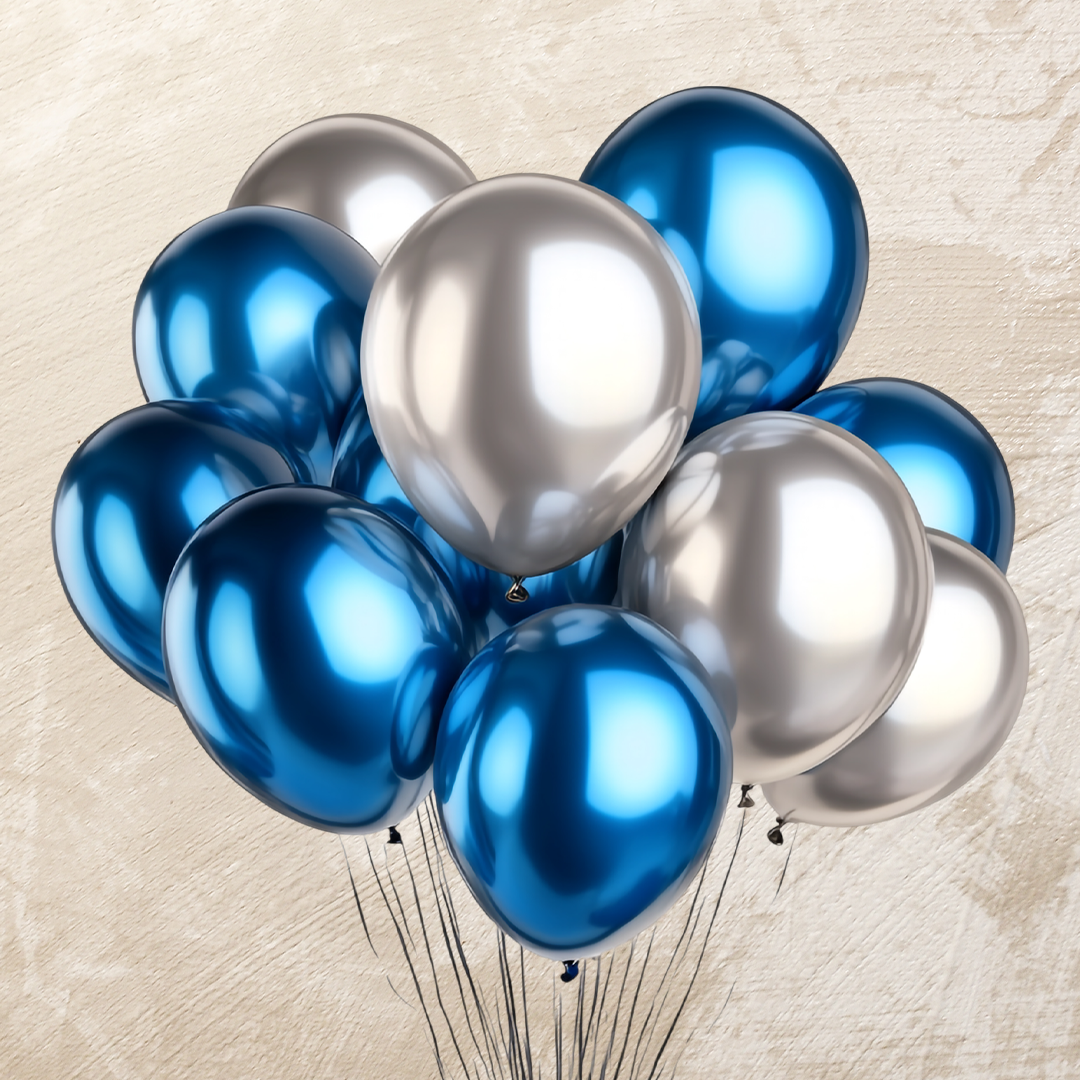 Metallic Blue & Silver Helium Color Balloons