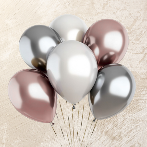 Metallic Silver & White Helium Color Balloons