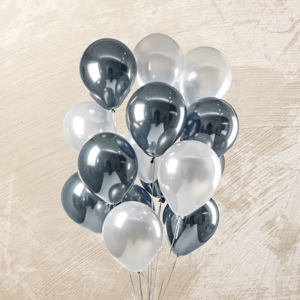 Metallic White & Gray Helium Color Balloons